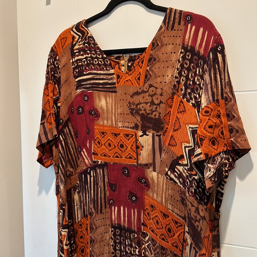 vintage ikat print flowy midi dress